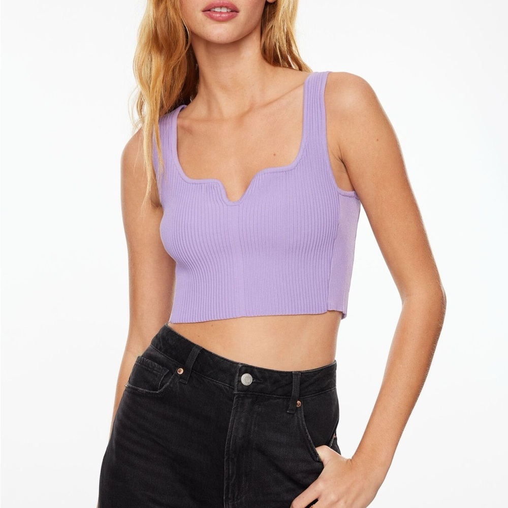 Dynamite Lilac Contour Ribbed Cropped Tank Top - XS